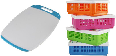 

CSM Combo Of 4 Multipurpose Foldable Baskets With Lid and 1 Chopping Board Plastic Cutting Board(Multicolor Pack of 5)