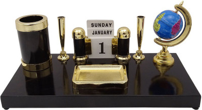 

Kebica 5 Compartments Plastic Decorative Pen Stand With Globe(Black)