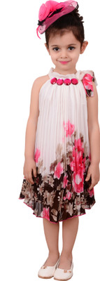 

BEBO 21 Girls Midi/Knee Length Party Dress(White, Sleeveless, Pink