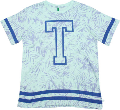 

United Colors of Benetton Boys Printed Cotton T Shirt(Blue, Pack of 1, 10a