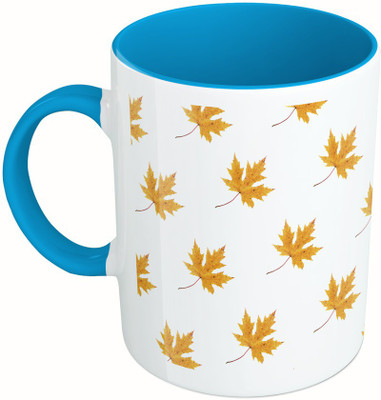 

MiiCreations Printed Two Tone Blue And White Leafs Pattern Ceramic Mug(325 ml), Multicolor