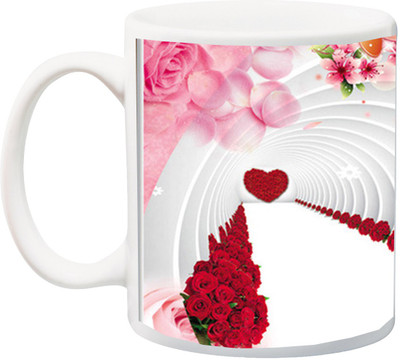 

ME&YOU Beautiful Special color Red Rose 3D Printed Ceramic Mug(325 ml), Multicolor