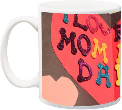 

ME&YOU Gift for Mummy/mother/mum/Dad/father;I Love You Mom And Dad Red 3D Printed Ceramic Mug(325 ml), Multicolor