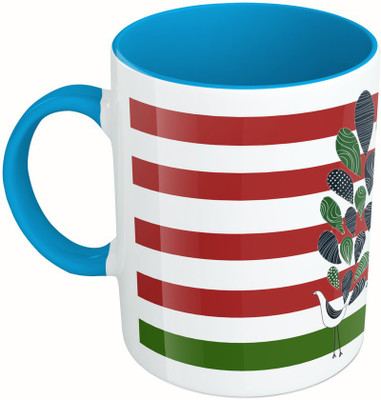 

MiiCreations Printed Two Tone Blue And White Feather Pattern Ceramic Mug(325 ml), Multicolor