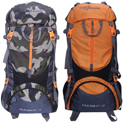 

Gleam 0109 Climate Proof Mountain Trekking / Campaign / Backpack 75 ltr Camouflage & Orange with Rain Cover set of 2 Rucksack - 75 L(Multicolor)