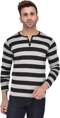 

BigIdea Striped Men' Henley Black, Grey T-Shirt