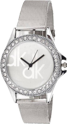 CM DK Stylish White Dial Stainless Steel Strap Watch - For Girls