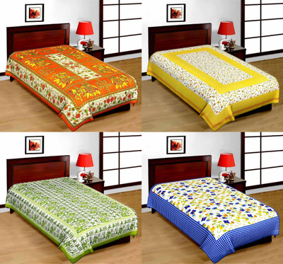 Bombay Spreads 120 TC Cotton Single Printed Flat Bedsheet(Pack of 4, Multicolor)