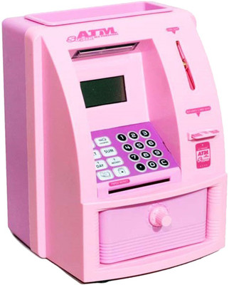 Taaza Garam kids high quality Newly Launched ATM Machine Piggy Bank With Personal Atm Card & Lcd Display For Kids Coin Bank(Pink)