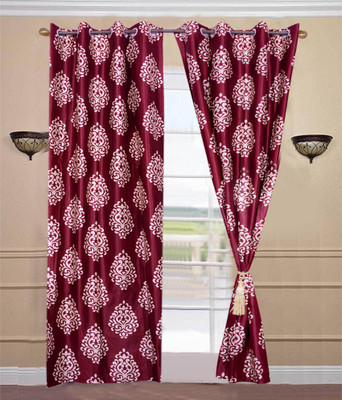 

JT International 213.36 cm (7 ft) Polyester Door Curtain (Pack Of 2)(Floral, Maroon)