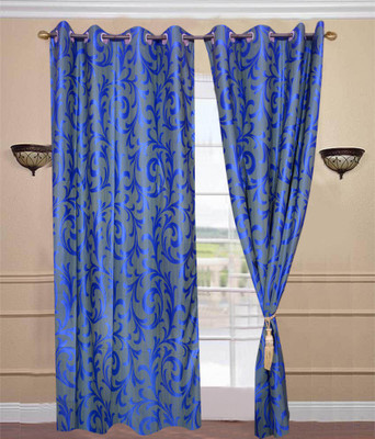 

JT International 213.36 cm (7 ft) Polyester Door Curtain (Pack Of 2)(Floral, Blue)