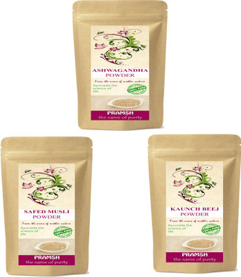 

Pramsh Premium Quality Ashwagandha, Safed Musli & Kaunch Beej Powder Combo 100gm Each(300 g)