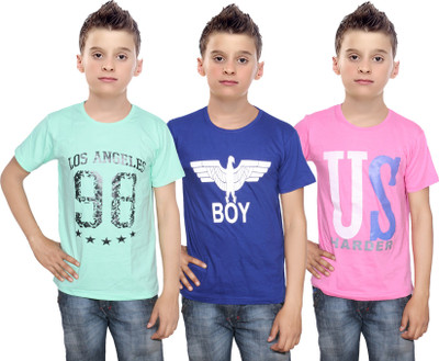

IndiWeaves Boys Printed Cotton T Shirt(Multicolor, Pack of 3, Blue;green;pink