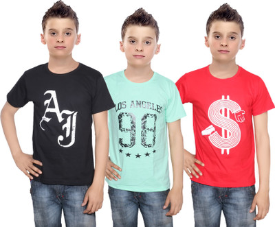 

IndiWeaves Boys Printed Cotton T Shirt(Multicolor, Pack of 3, Black;green;red