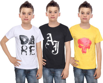 

IndiWeaves Boys Printed Cotton T Shirt(Multicolor, Pack of 3, Black;white;yellow