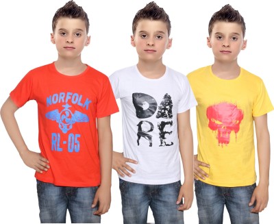 

IndiWeaves Boys Printed Cotton T Shirt(Multicolor, Pack of 3, Orange;white;yellow