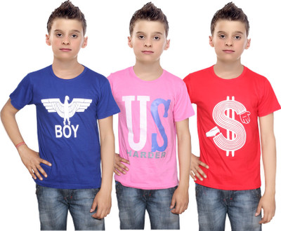 

IndiWeaves Boys Printed Cotton T Shirt(Multicolor, Pack of 3, Blue;pink;red