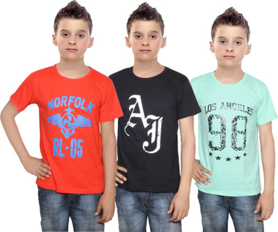 

IndiWeaves Boys Printed Cotton T Shirt(Multicolor, Pack of 3, Black;green;orange