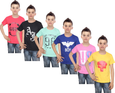 

IndiWeaves Boys Printed Cotton T Shirt(Multicolor, Pack of 6, Black;blue;green;pink;red;yellow