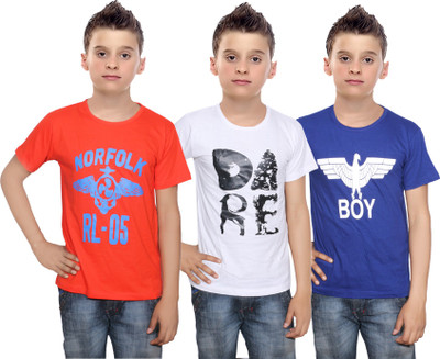 

IndiWeaves Boys Printed Cotton T Shirt(Multicolor, Pack of 3, Blue;orange;white