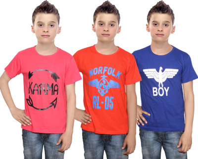 

IndiWeaves Boys Printed Cotton T Shirt(Multicolor, Pack of 3, Blue;orange;red