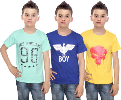 

IndiWeaves Boys Printed Cotton T Shirt(Multicolor, Pack of 3, Blue;green;yellow