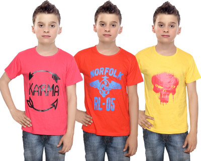 

IndiWeaves Boys Printed Cotton T Shirt(Multicolor, Pack of 3, Orange;red;yellow