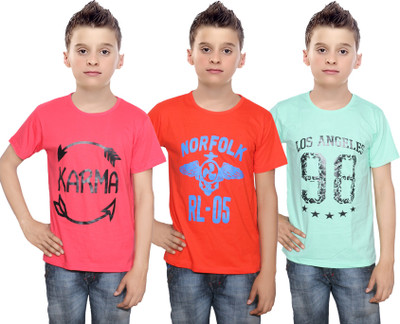 

IndiWeaves Boys Printed Cotton T Shirt(Multicolor, Pack of 3, Green;orange;red