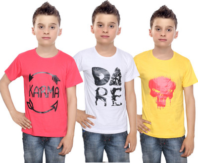 

IndiWeaves Boys Printed Cotton T Shirt(Multicolor, Pack of 3, Red;white;yellow