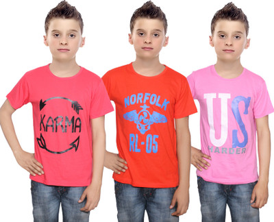 

IndiWeaves Boys Printed Cotton T Shirt(Multicolor, Pack of 3, Orange;pink;red