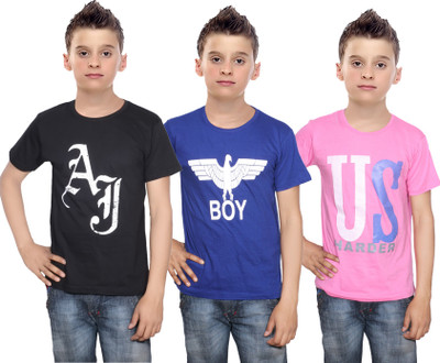 

IndiWeaves Boys Printed Cotton T Shirt(Multicolor, Pack of 3, Black;blue;pink