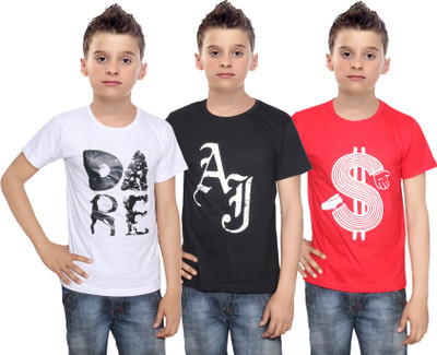 

IndiWeaves Boys Printed Cotton T Shirt(Multicolor, Pack of 3, Black;red;white