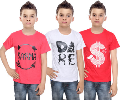 

IndiWeaves Boys Printed Cotton T Shirt(Multicolor, Pack of 3, Red;white