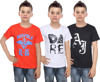 

IndiWeaves Boys Printed Cotton T Shirt(Multicolor, Pack of 3, Black;orange;white