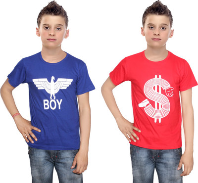 

IndiWeaves Boys Printed Cotton T Shirt(Multicolor, Pack of 2, Blue;red