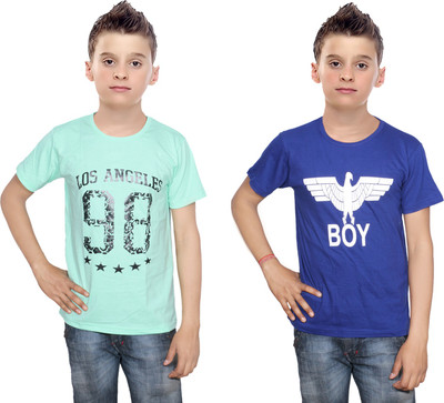 

IndiWeaves Boys Printed Cotton T Shirt(Multicolor, Pack of 2, Blue;green