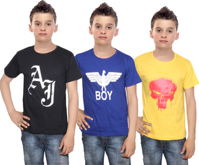 

IndiWeaves Boys Printed Cotton T Shirt(Multicolor, Pack of 3, Black;blue;yellow