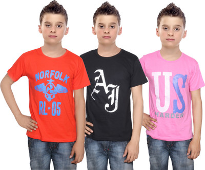 

IndiWeaves Boys Printed Cotton T Shirt(Multicolor, Pack of 3, Black;orange;pink