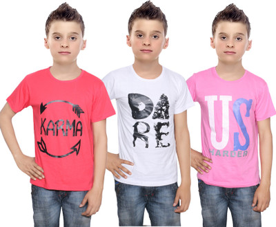 

IndiWeaves Boys Printed Cotton T Shirt(Multicolor, Pack of 3, Pink;red;white
