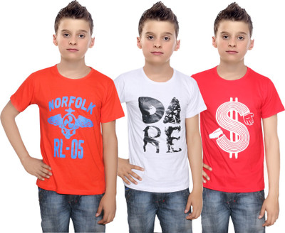 

IndiWeaves Boys Printed Cotton T Shirt(Multicolor, Pack of 3, Orange;red;white