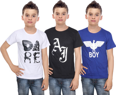 

IndiWeaves Boys Printed Cotton T Shirt(Multicolor, Pack of 3, Black;blue;white
