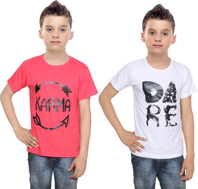 

IndiWeaves Boys Printed Cotton T Shirt(Multicolor, Pack of 2, Red;white