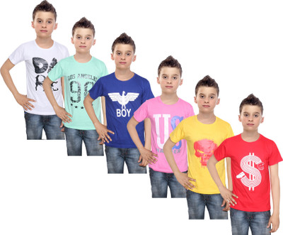 

IndiWeaves Boys Printed Cotton T Shirt(Multicolor, Pack of 6, Blue;green;pink;red;white;yellow
