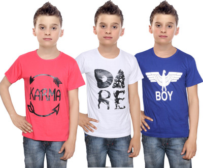 

IndiWeaves Boys Printed Cotton T Shirt(Multicolor, Pack of 3, Blue;red;white