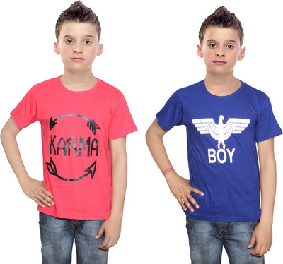 

IndiWeaves Boys Printed Cotton T Shirt(Multicolor, Pack of 2, Blue;red