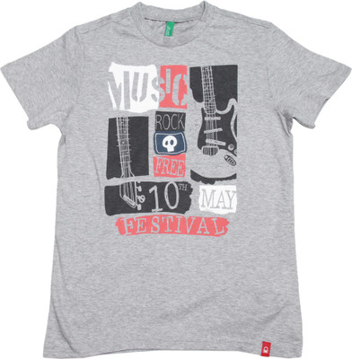 

United Colors of Benetton Boys Solid Cotton T Shirt(Grey, Pack of 1, 501