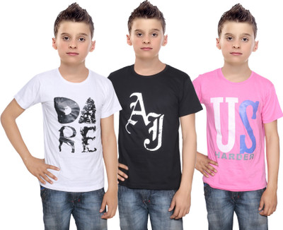 

IndiWeaves Boys Printed Cotton T Shirt(Multicolor, Pack of 3, Black;pink;white