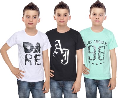 

IndiWeaves Boys Printed Cotton T Shirt(Multicolor, Pack of 3, Black;green;white