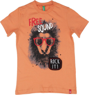 

United Colors of Benetton Boys Solid Cotton T Shirt(Orange, Pack of 1, 10r