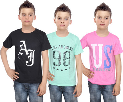 

IndiWeaves Boys Printed Cotton T Shirt(Multicolor, Pack of 3, Black;green;pink